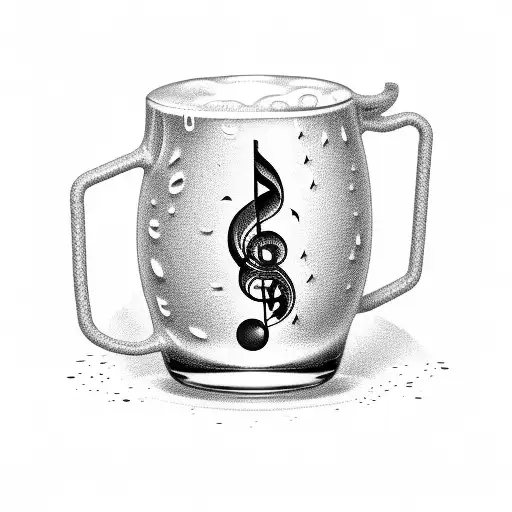 A beer mug with musical notes as foam tattoo design idea