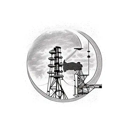 A black-grey tattoo of a sunset over the Wyoming plains with a silhouette of an oil rig in the foreground tattoo design idea