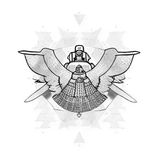 Palestinian kuffiyah pattern astronaut wings ancient Egyptian  tattoo design idea