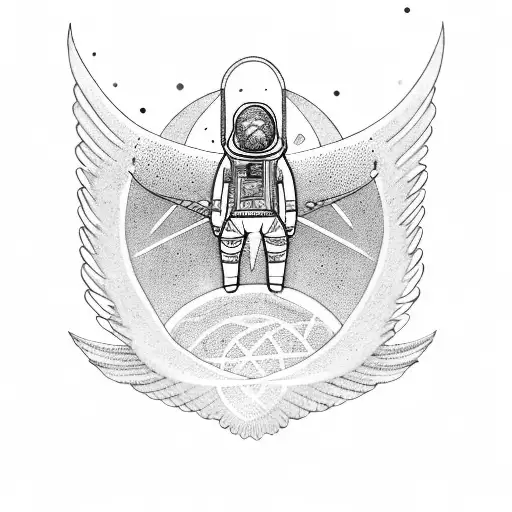 Palestinian kuffiyah pattern astronaut wings ancient Egyptian  tattoo design idea
