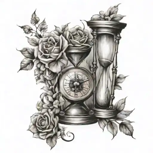hourglass and compass floral sleeve tattoo design tattoo design idea