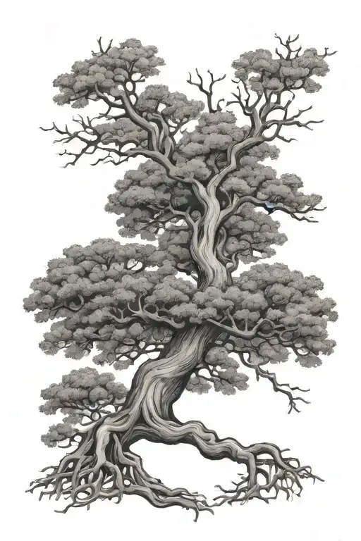 Oak Tree with Roots tattoo design idea