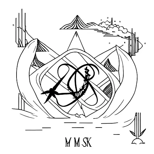 A minimalist tattoo of a beach scene with a My Chemical Romance song lyric incorporated tattoo design idea