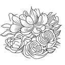 a bouquet with the flowers carnation, lily of the valley, aster and marigold tattoo design idea