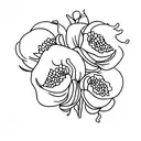 a bouquet with the flowers carnation, lily of the valley, aster and marigold tattoo design idea