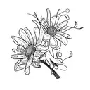 a bouquet with the flowers carnation, lily of the valley, aster and marigold tattoo design idea