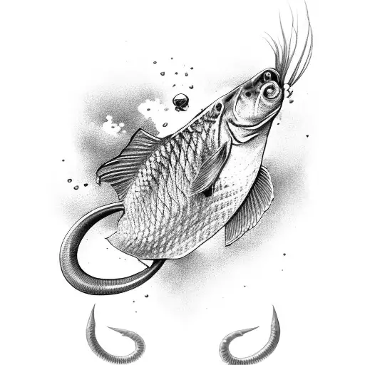 fish and hook tattoo design idea