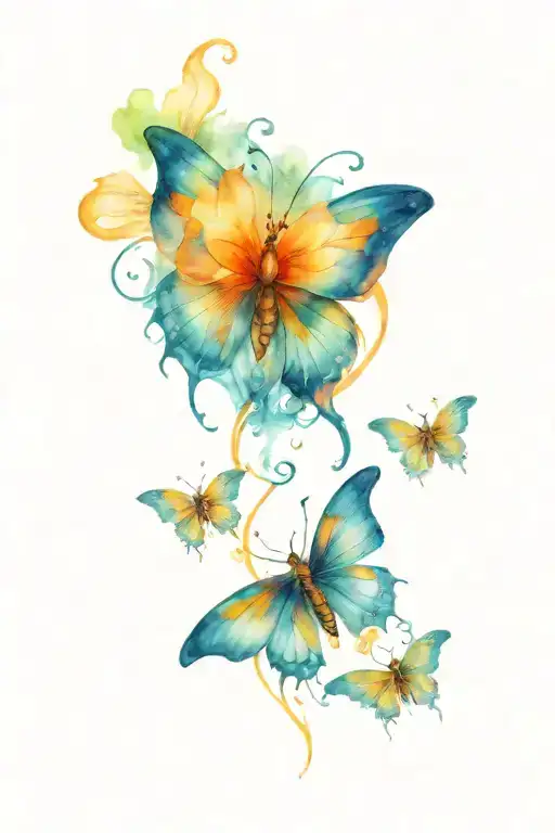 spiderlili w butterflies flying tattoo design idea