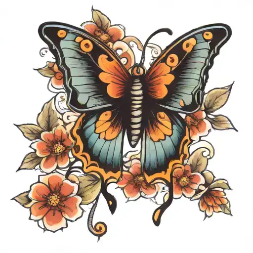 butterfly japanese neo traditional style tattoo design idea