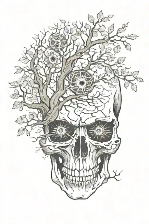 tree skull eye tattoo design idea