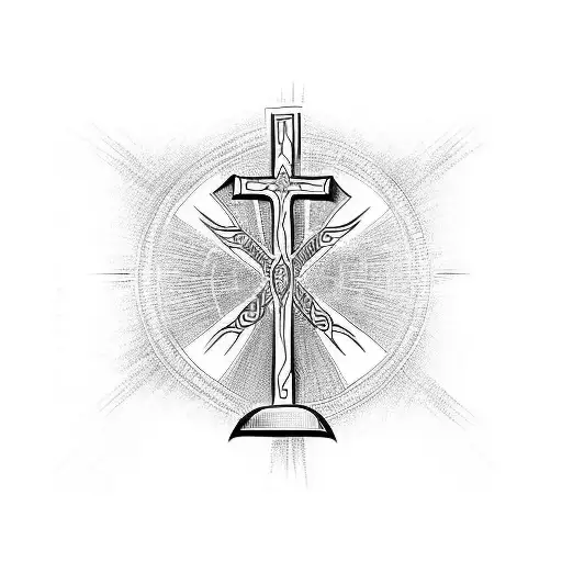 Strength's word in Jesus cross and with touch of Capricorn sign tattoo design idea