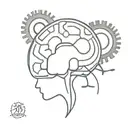 A minimalist tattoo design of a brain with gears and cogs inside, representing your occupation in the IT field and your love for intellectual pursuits tattoo design idea
