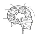A minimalist tattoo design of a brain with gears and cogs inside, representing your occupation in the IT field and your love for intellectual pursuits tattoo design idea
