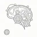 A minimalist tattoo design of a brain with gears and cogs inside, representing your occupation in the IT field and your love for intellectual pursuits tattoo design idea