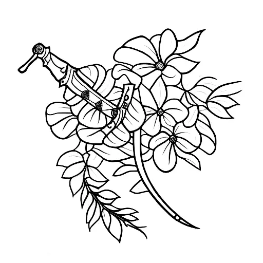 sword with wisteria  tattoo design idea