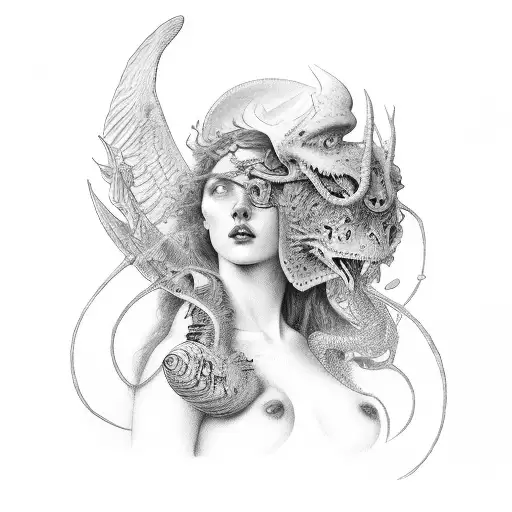 lilith by john collier coming out of the shell of the birth of venus by boticelly tattoo design idea