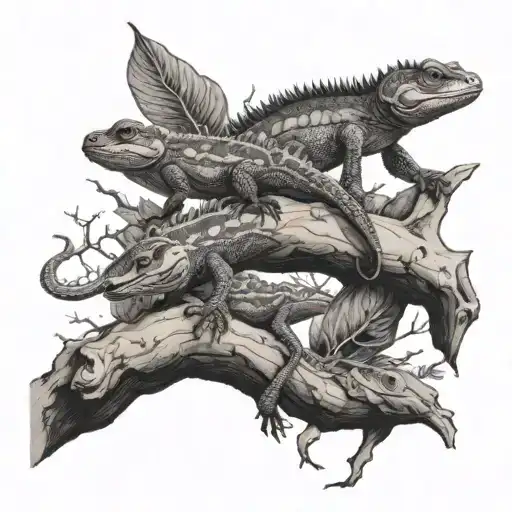 reptiles on tree branches tattoo design idea