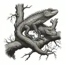 reptiles on tree branches tattoo design idea