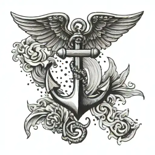 anchor waves wings spread tattoo design idea