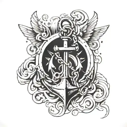 anchor waves wings spread tattoo design idea