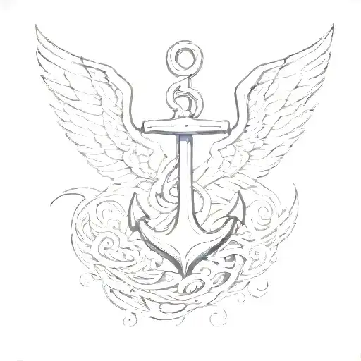 anchor waves wings spread tattoo design idea