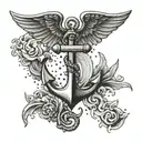 anchor waves wings spread tattoo design idea