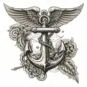 anchor waves wings spread tattoo design idea