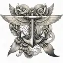 anchor waves wings spread tattoo design idea