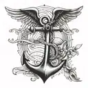 anchor waves wings spread tattoo design idea