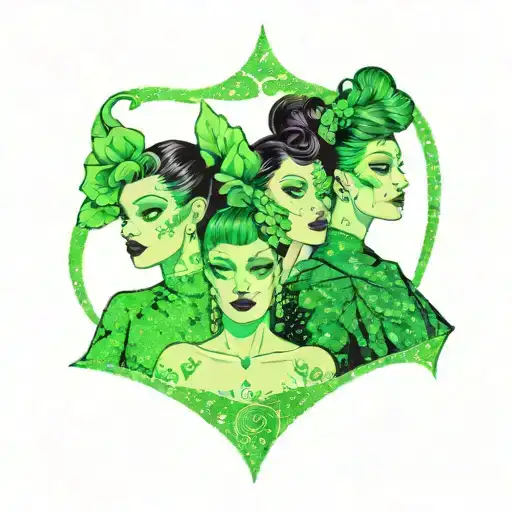 four people in green glitter outfits tattoo design idea