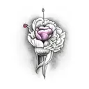 beautiful and colorful fine line human molar tooth with tulips and peonies  on the right half part artwork  tattoo design idea