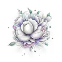 beautiful and colorful fine line human molar tooth with tulips and peonies  on the right half part artwork  tattoo design idea