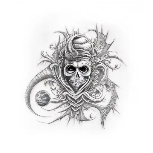 dark gothic tim burton themed arm sleeve tattoo design idea