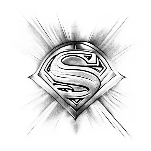 Create a tattoo design featuring the iconic Superman logo with a subtle Smallville-inspired backdrop incorporated behind tattoo design idea