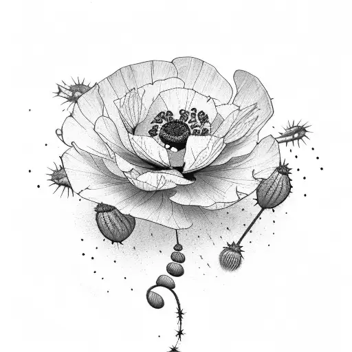 golden poppies with lantanas, cacti, and turkey vulture tattoo design idea