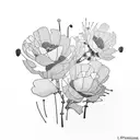 The Franklin mountains of El Paso covered in golden poppies in the background, with lantanas, cacti, and turkey vulture tattoo design idea