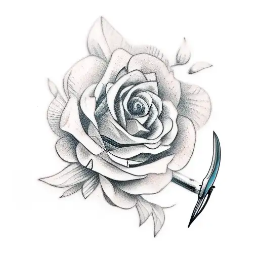 a sword and pen combined with floral background  tattoo design idea