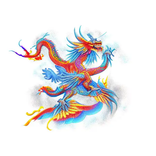phoenix and dragon  tattoo design idea