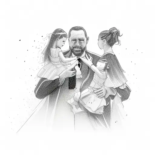 father with 2 daughters tattoo design idea
