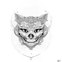 skull cat heart  tattoo design idea