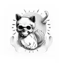 skull cat heart  tattoo design idea