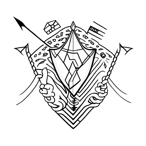 Male hand holding an arrowhead. The tail of the arrow sticking out.  tattoo design idea