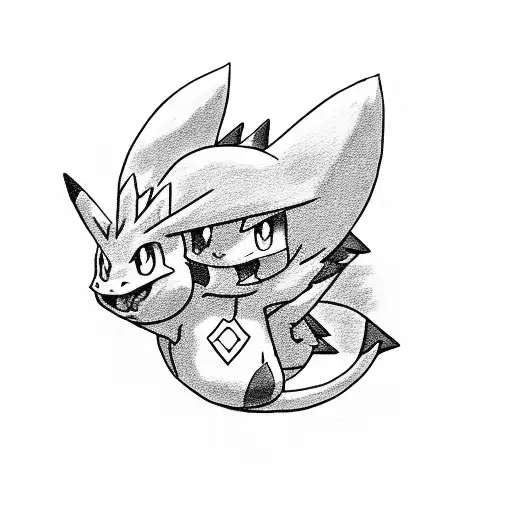 champion ash and pikachu, charizard, greninja, infernape, lucario, sceptile tattoo design idea