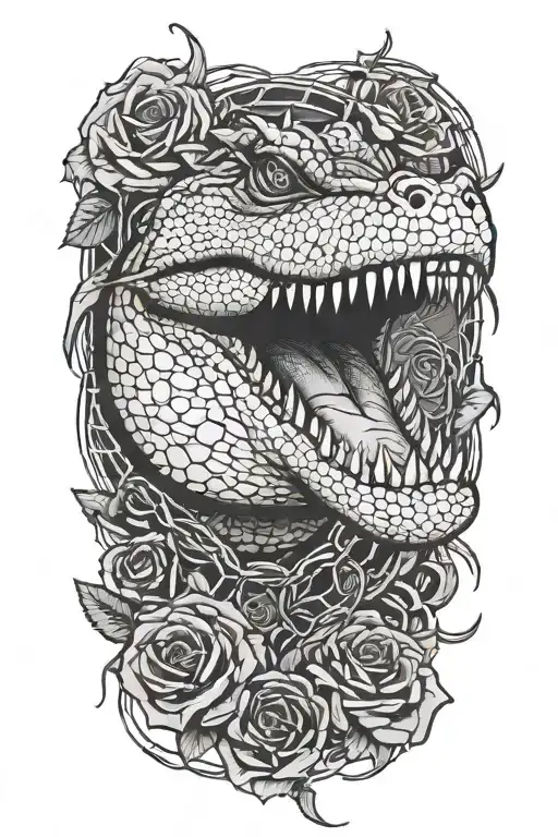 alligator, roses, barb wire tattoo design idea