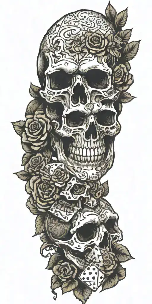 Skull, Roses, Panther, Cards, Dice, Alligator  tattoo design idea