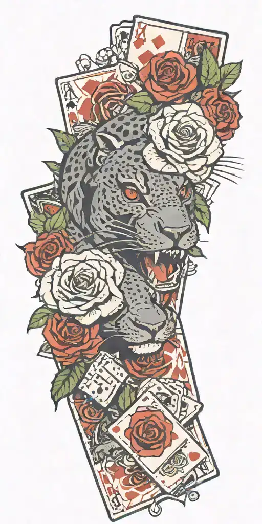 Roses, Panther, Cards, Dice, Alligator  tattoo design idea