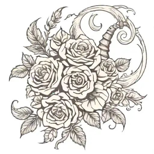 tornados with roses and pices zodiac sign tattoo design idea