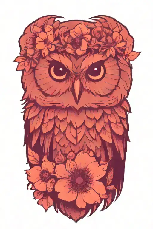 owl wearing wildflower crown tattoo design idea