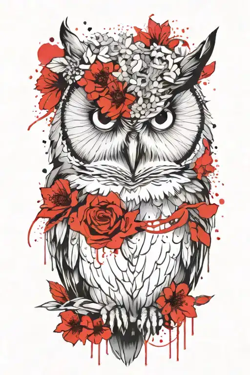 delicate owl wearing flower crown  tattoo design idea