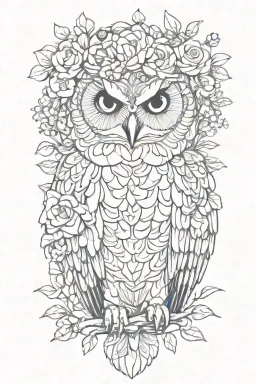 delicate owl wearing flower crown  tattoo design idea